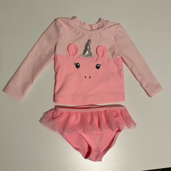 Carter's Baby Girl Pink Unicorn 2-Piece Rashguard Swim Set 9 Months - Picture 1 of 5